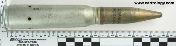 20 x 110mm USN Dummy MK 100 United States 20MM-MK5. MOD.0 RNO . 10 . 65 . profile view.