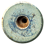 20 x 110mm USN Dummy MK 100 United States 20MM-MK5. MOD.0 RNO . 12 . 63 . head view.