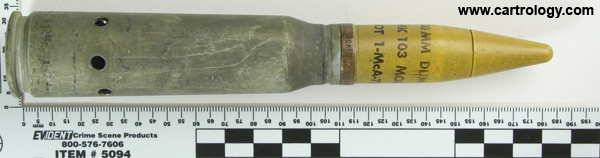 20 x 110mm USN Dummy MK103 MOD1 United States RNO.4.67. .20MM-MK5.MOD.0 profile view.