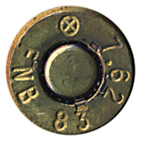 7.62mm NATO API  Belgium ⊕ 7.62 83 FNB head view.