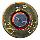 5.56 x 45mm Ball (Reduced Range)  Austria HP .223 5,56 head view.