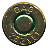 7.62mm NATO Tracer DM-21A1 West Germany DAG 7,62x51 head view.