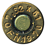 7.62mm NATO Ball  Nigeria 7.62x51 O.F.N.19.70 head view.