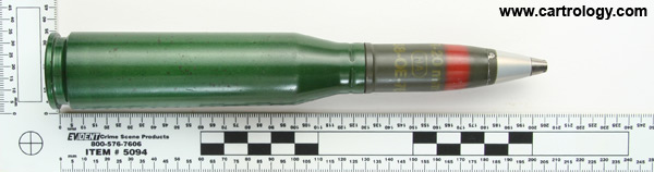 20 x 128mm Oerlikon HE-T  Spain 233 OE 76 (PSW) (on primer assembly) 933-76 A profile view.