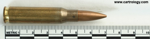 7.62mm NATO Ball  Nigeria 7.62x51 O.F.N. 33-70 profile view.