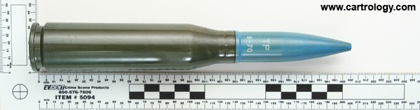 20 x 128mm Oerlikon TP  Switzerland 904 Oe 70 (PSW) profile view.