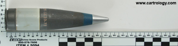25 x 155mm GAU-7/A TP  United States  profile view.