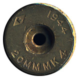 20 x 110mm RB Dummy  United States 1944 20MM MK4 (raised in diamond) B head view.