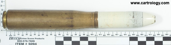 20 x 110mm RB HE  United States B (in diamond) 1942 20MM MK 2 profile view.