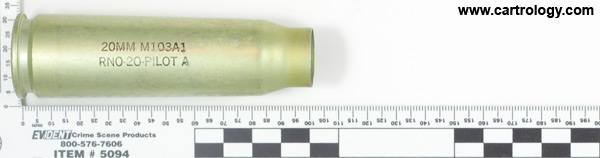 20 x 102mm New Unprimed Empty  United States  profile view.