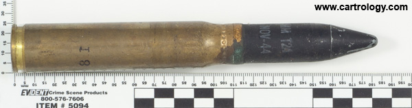 20 x 110mm HS TP T24 United States AGM-1944 20MM-M21A1 profile view.