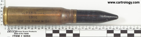 20 x 102mm TP M55A2 United States profile view.