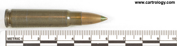 7.62 x 45 mm Tracer  Czechoslovakia bxn 54 profile view.