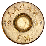 .50 BMG Dummy  Argentina 19 A.A.C.A.M. 67 F.M. head view.