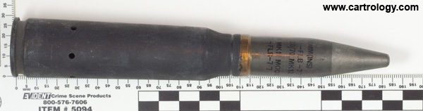 20 x 110mm USN Dummy  Argentina LOT 1-FLB-76 20MM MK5 MOD0 (white paint) INERT profile view.