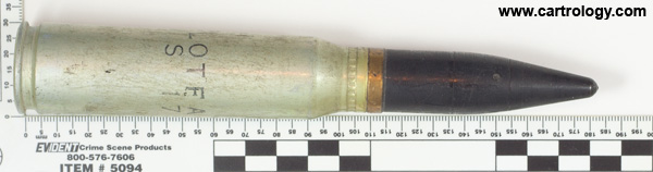 20 x 110mm USN TP  United States NECO 1951 20MM-MK.5. MOD.0 profile view.