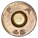 7.62mm pre-NATO Short Case New Primed Empty  United States F A 45 head view.