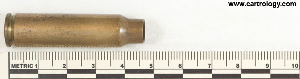 7.62mm pre-NATO Short Case New Primed Empty  United States F A 45 profile view.