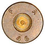 7.62mm pre-NATO Short Case New Unprimed Empty  United States F A 46 head view.