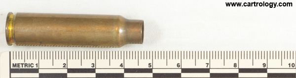 7.62mm pre-NATO Short Case New Unprimed Empty  United States F A 46 profile view.