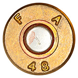 7.62mm pre-NATO Intermediate Case New Primed Empty  United States F A 48 head view.