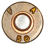 7.62mm pre-NATO Intermediate Case New Primed Empty  United States F A 50 head view.