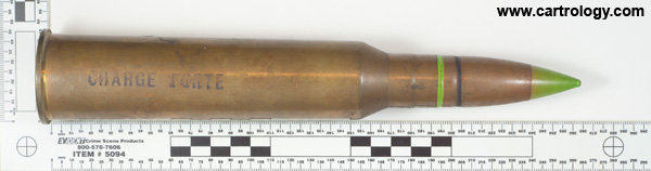 25 x 194mm R Hotchkiss AP-T France MR 37 C 2 (black ink) MR 7.23.8.38 H25.13.37.SL (on primer assembly) CF 28 38 profile view.