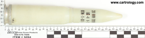 20 x 102mm Dummy XM254 United States  profile view.