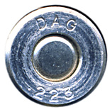 5.56 x 45mm Blank  West Germany DAG .223 head view.