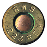 5.56 x 45mm Plastic Training  West Germany RWS .223 REM head view.